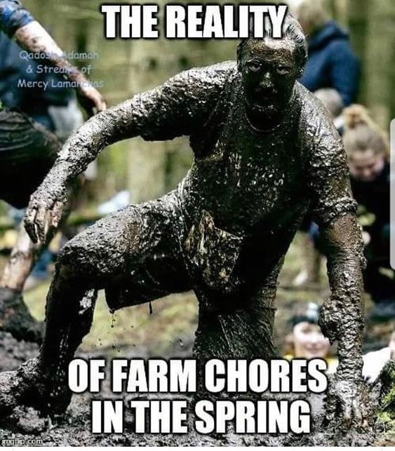 The Reality of Farm Chores in the Spring - Farming Memes - Guy Covered in Mud